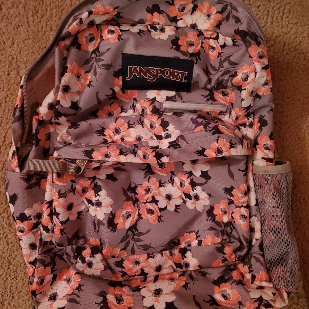 Pink and gray flower backpack